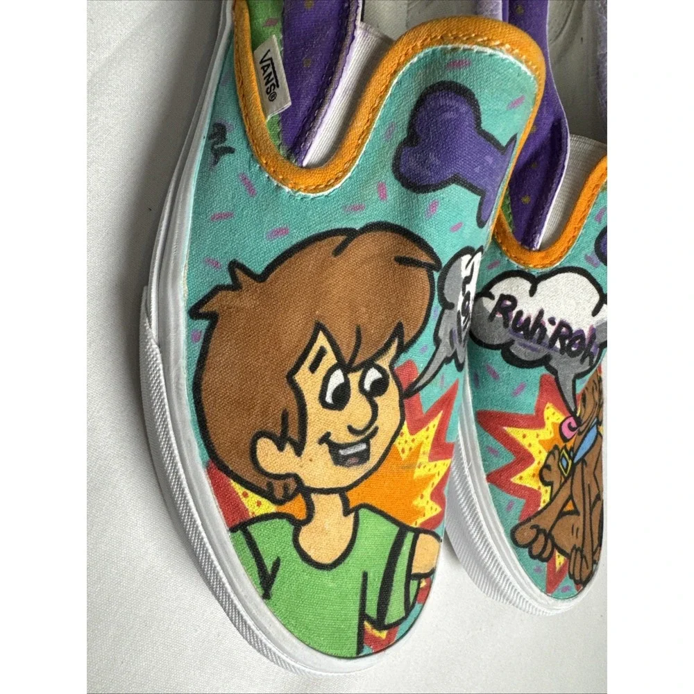 Custom Vans Slip-On Shoes Scooby Doo Shaggy‎ Signed Hand Painted Canvas 10.5